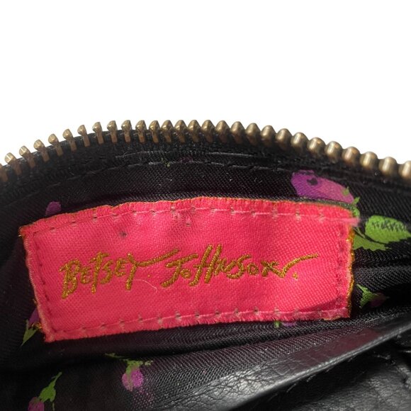 Betsey Johnson Black Leather Wristlet Punk Rock Clutch Chain Zipper Edgy Bag - Picture 3 of 7